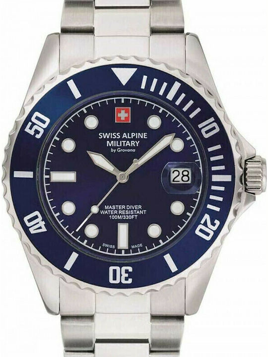 Swiss Alpine Military by Grovana Men's Watch 42mm Battery with Silver Metal Bracelet