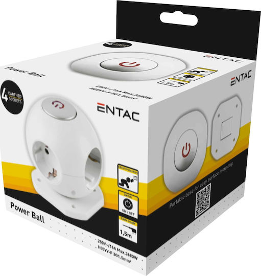 Entac Power Ball ESC1.5G3-GLOBE Power Strip 4 Sockets with 1.5m Cable