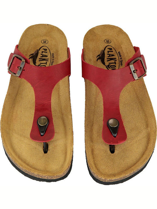 Leather Women's Flat Sandals Anatomic in Red Color