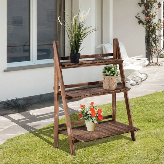 Outsunny Klappbares Regal Ebenen Blumentopf-Regal Holz Braun 93cmx37cmx93cmcm.
