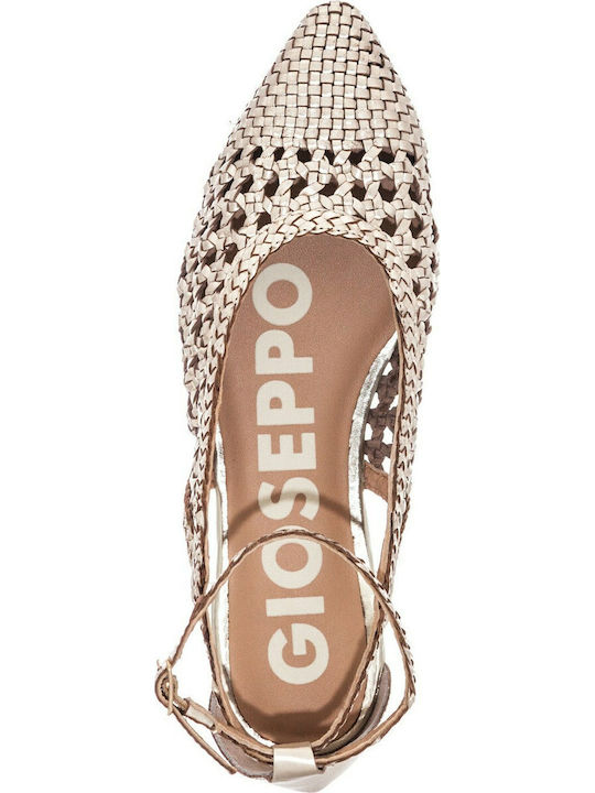 Leather Pointy Ballerinas With strap Gold