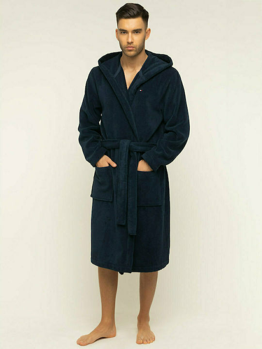 Tommy Hilfiger Icon Ανδρικό Μπουρνούζι με Κουκούλα Navy
