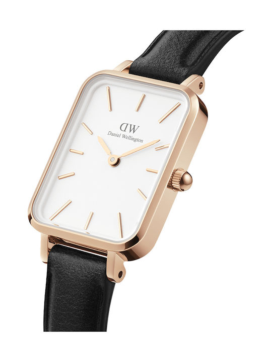 Daniel Wellington Quadro Pressed Sheffield Women's Watch with Black Leather Strap