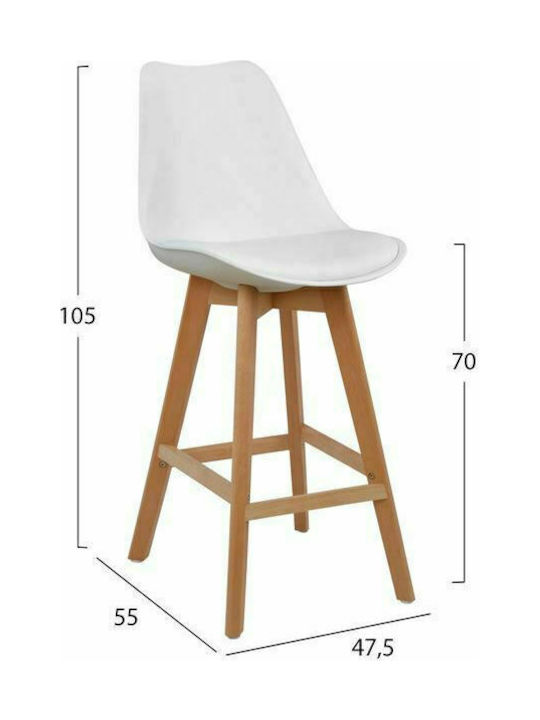 Stool Bar with Backrest made of Polypropylene Vegas White 48x58x105cm