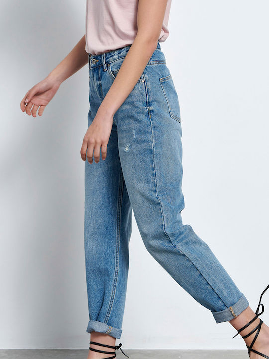 Ψηλόμεσο Γυναικείο Jean Παντελόνι σε Mom Εφαρμογή Light Blue