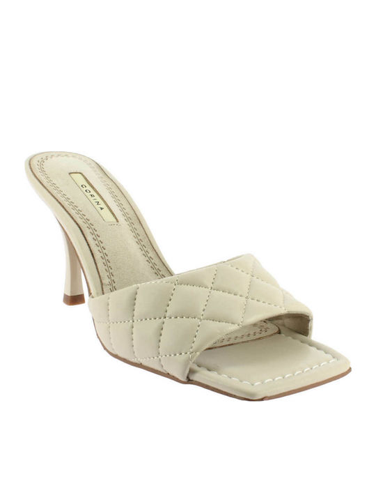 IQ Shoes Thin Heel Leather Mules Beige