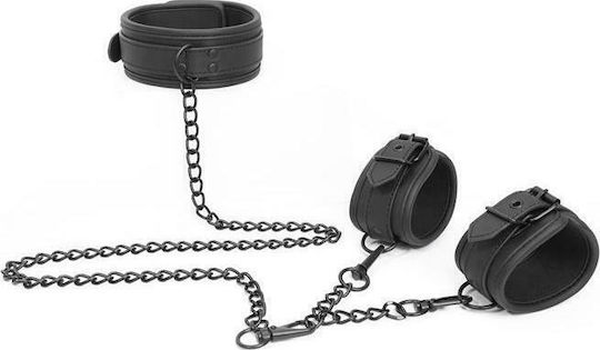 IntoYou Collar & Hand Cuffs Set Vegan Leather Σετ για Δέσιμο Λαιμού & Άκρων σε Μαύρο Χρώμα