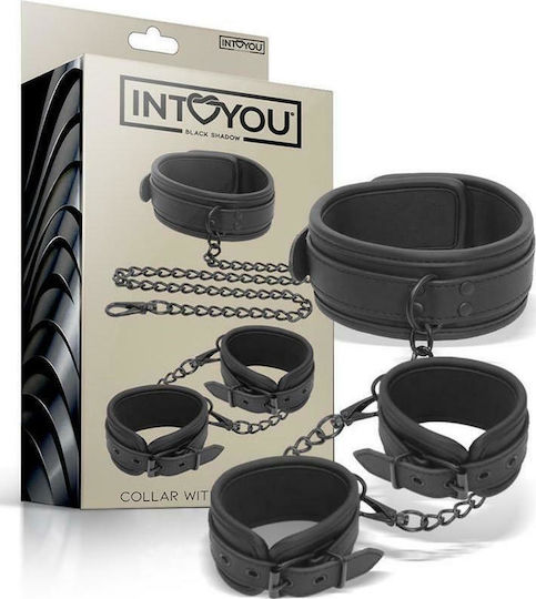 IntoYou Collar & Hand Cuffs Set Vegan Leather Σετ για Δέσιμο Λαιμού & Άκρων σε Μαύρο Χρώμα