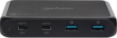 Manhattan Charging Stand with 2 USB-A Ports and 2 USB-C Ports 60W Black (102247)