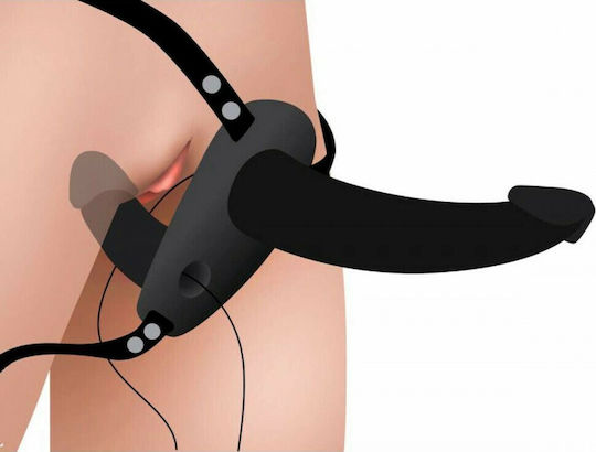 Strap U Power Pegger Double Strap On Vibrator Harness with Double Dildo 17cm and Vibration in Black Color