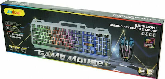 Andowl Q-808 Gaming Keyboard Set with RGB lighting & Mouse (English US) Gray