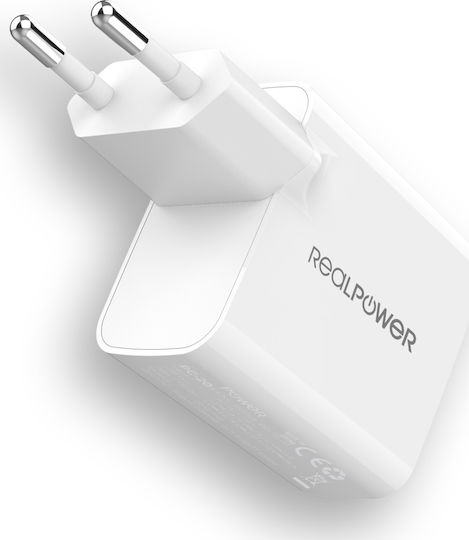 RealPower Mobile Phone Charger Without Cable GaN with USB-A and USB-C Power Delivery White