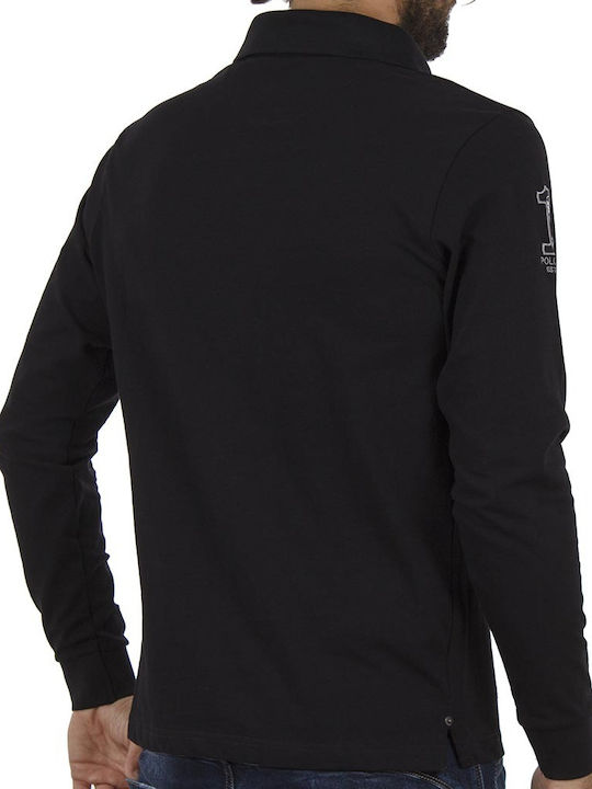 Double Men's Long Sleeve Blouse Polo Black