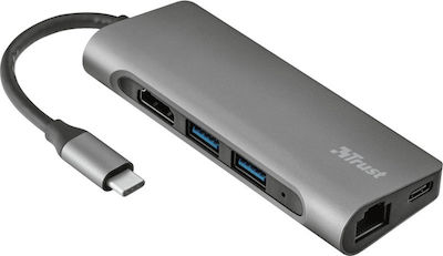 Trust Dalyx 7-in-1 USB-C Docking Station with HDMI 4K PD Ethernet Silver