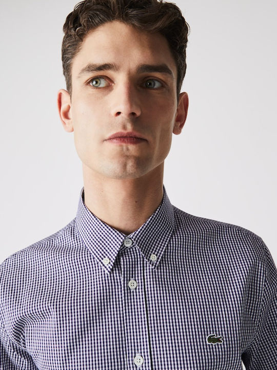 Long-sleeved Cotton Shirt Checked Blue