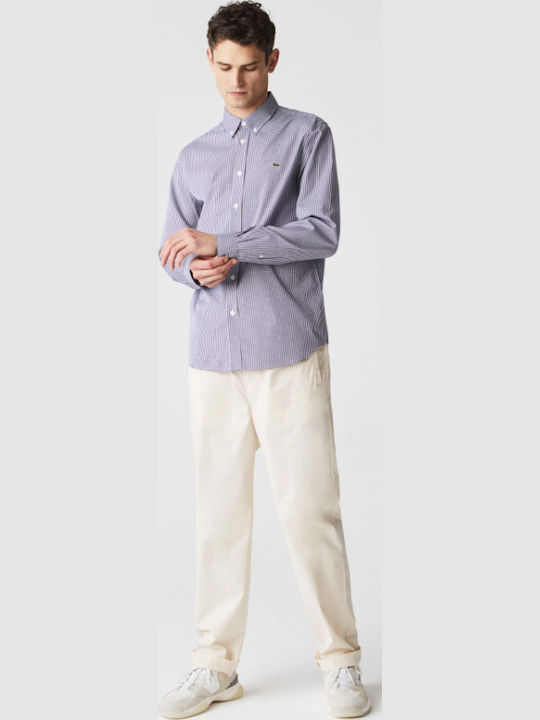 Long-sleeved Cotton Shirt Checked Blue