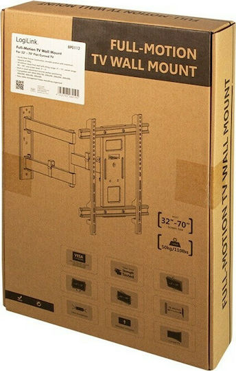 LogiLink Fullmotion TV wall mount BP0112 Wall TV Mount with Arm up to 70" and 50kg