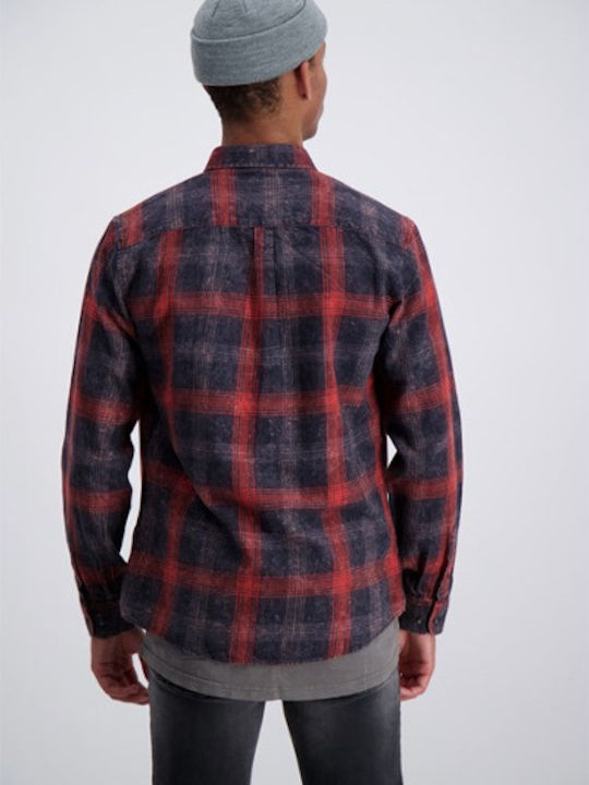 Shine Men's Shirt Long Sleeve Cotton Checked Burgundy