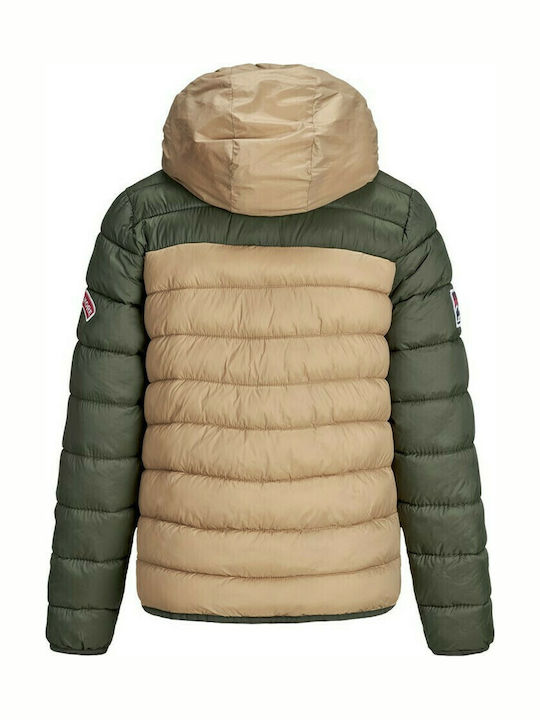 Kids' Quilted Jacket Short with Hood Beige