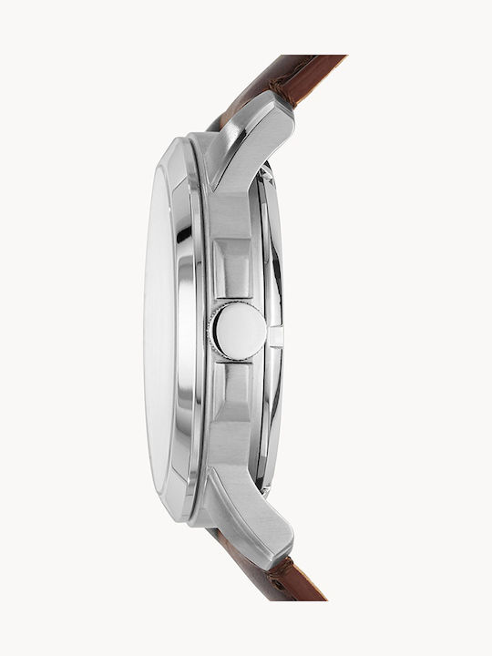 Fossil Grant Ανδρικό Ρολόι 44mm Αυτόματο με Καφέ Δερμάτινο Λουράκι
