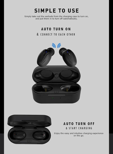 B9 In-ear Bluetooth Handsfree Ακουστικά με Αντοχή στον Ιδρώτα και Θήκη Φόρτισης Μαύρα