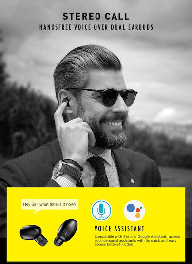 B9 In-ear Bluetooth Handsfree Ακουστικά με Αντοχή στον Ιδρώτα και Θήκη Φόρτισης Μαύρα