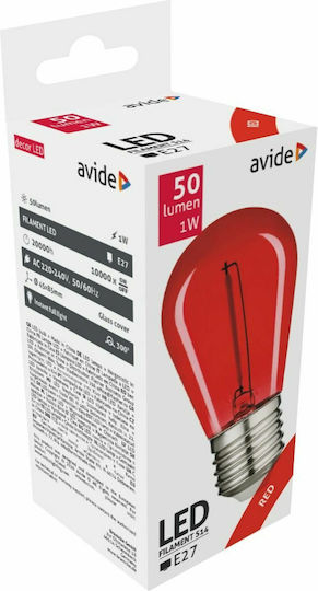 Avide ABDLF-0.6W-R Bec LED 0.6W 85mm pentru Soclu E27 și Formă S14 Roșu 50lm