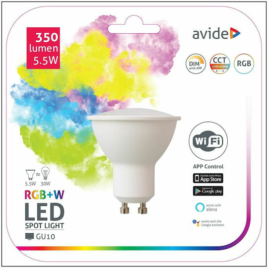 Avide ASGU10RGBW-5.5W-WIFI Smart LED Bulb 5.5W for Socket GU10 RGBW 350lm Dimmable