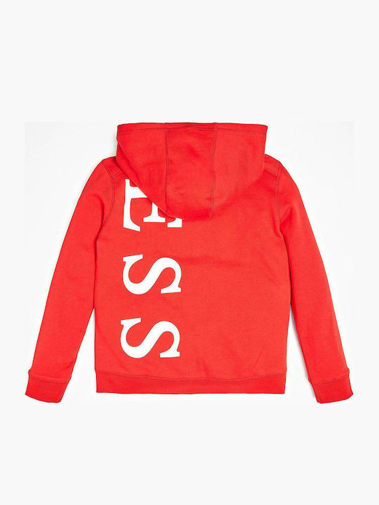 Guess Boys Fleece Hooded Sweatshirt with Zipper Red