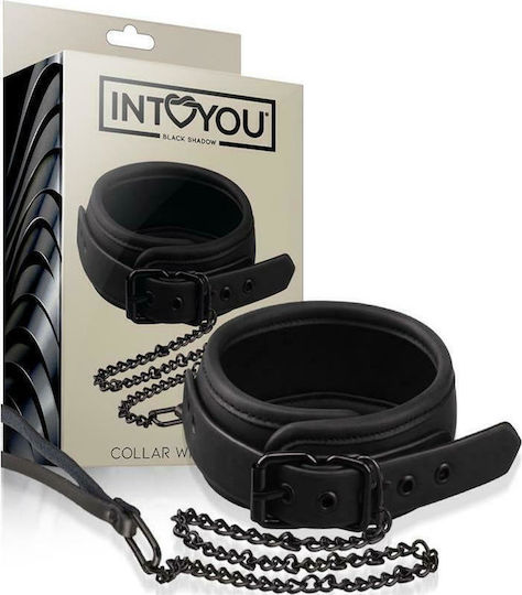 IntoYou Shadow Vegan Leather Collar With Leash Κολάρο σε Μαύρο Χρώμα