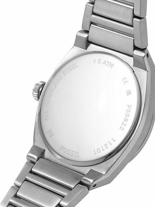 Fossil Everett Silver Ανδρικό Ρολόι 42mm Μπαταρίας με Ασημί Μεταλλικό Μπρασελέ