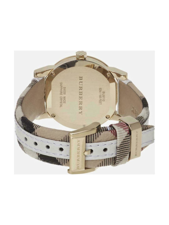 Burberry Γυναικείο Ρολόι 34mm Μπαταρίας με Λευκό Δερμάτινο Λουράκι