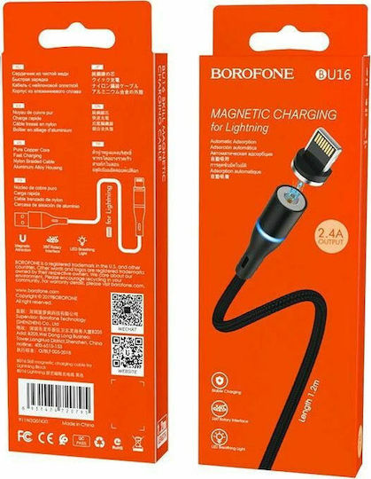 Borofone Braided / Magnetic USB to Lightning Cable Μαύρο 1m (BU16)