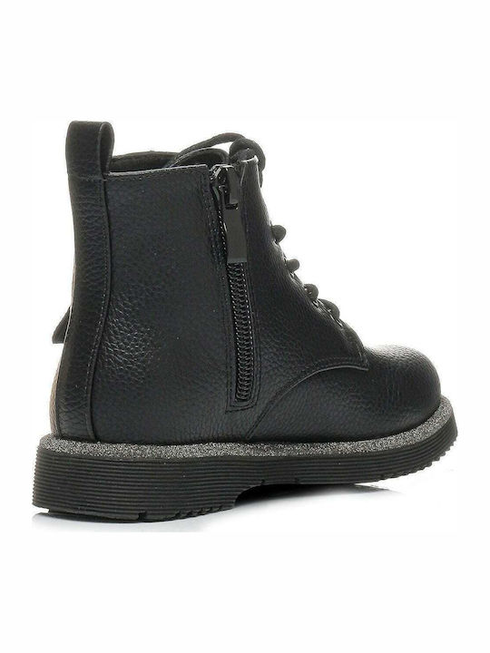 Lederne Kinderstiefel mit Reißverschluss Schwarz