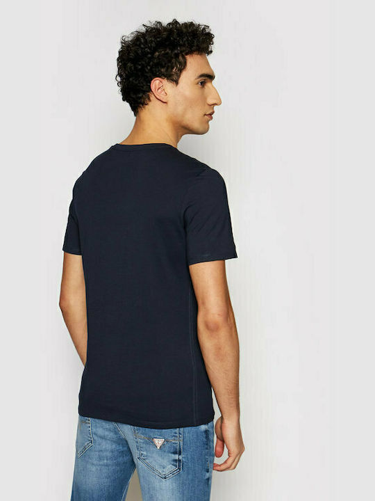 Guess Herren T-Shirt Kurzarm mit V-Ausschnitt Marineblau