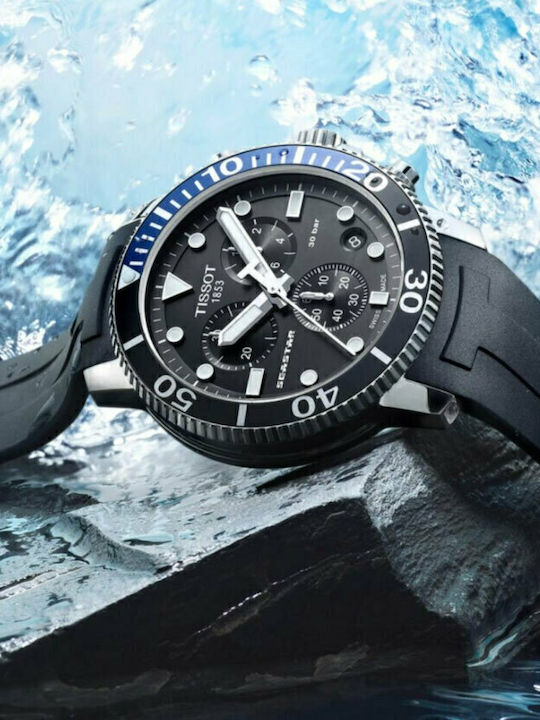 Tissot Seastar 1000 Men's Watch 45.5mm Chronograph Battery with Black Rubber Strap