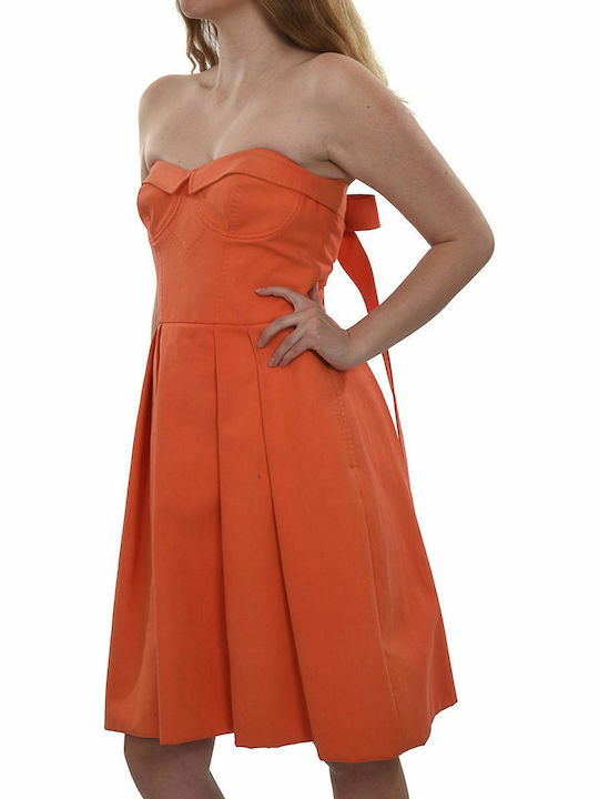 Καλοκαιρινό Mini Βραδινό Φόρεμα Strapless Πορτοκαλί