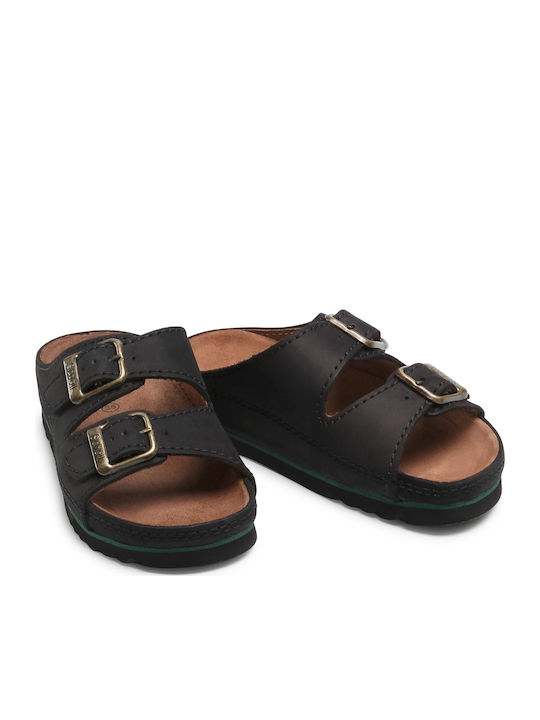 Air Bag Med Leather Women's Flat Sandals Black
