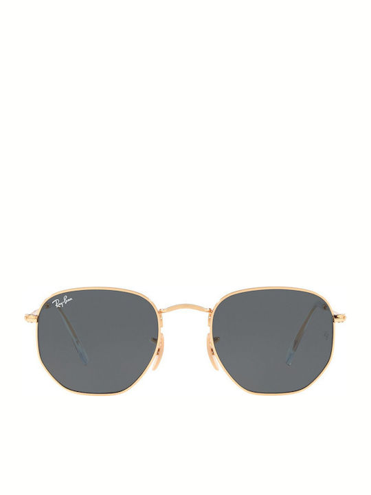 Ray Ban Hexagonal Sunglasses with Gold Metal Frame and Blue Lens RB3548N 001/R5