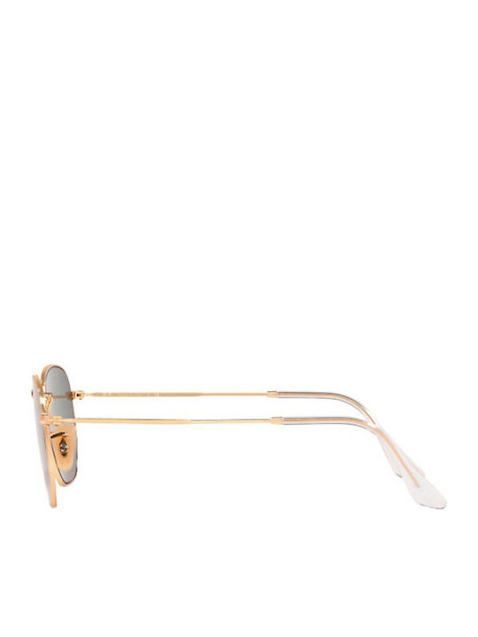 Ray Ban Hexagonal Unisex Sunglasses with Gold Metal Frame and Blue Lens RB3548N 001/R5