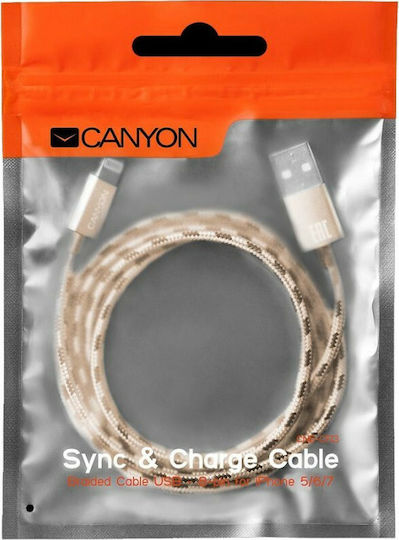 Canyon CFI3 Braided USB to Lightning Cable Χρυσό 1m (CN-CFI3-LG)