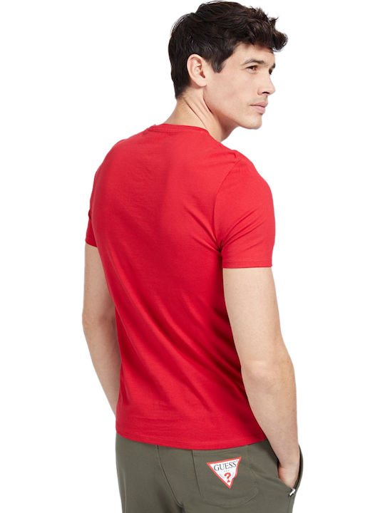 Guess Men's Short Sleeve T-shirt with V-Neck Red