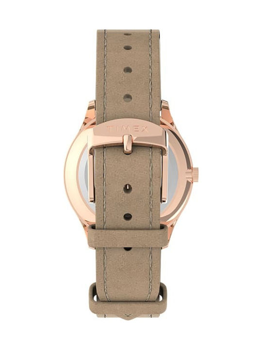 Timex Modern Easy Reader Дамски Часовник с Бежов Кожена Каишка