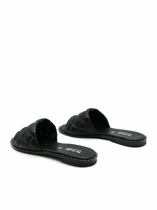 Leather Women's Flat Sandals in Black Color