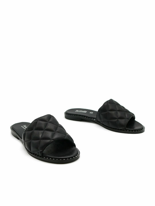 Leather Women's Flat Sandals in Black Color