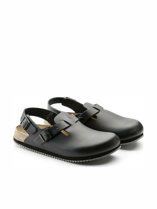 Birkenstock Tokio Super Grip Δερμάτινα Ανατομικά Σαμπό Μαύρα