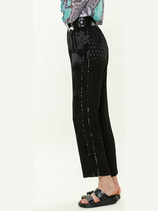 Agrinio Damen Stoff Hose mit Gummizug Schwarz