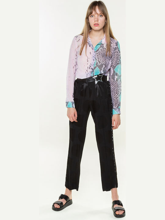 Agrinio Damen Stoff Hose mit Gummizug Schwarz