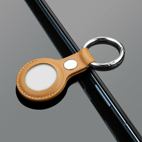 Hurtel Key Ring Θήκη Μπρελόκ Δερματίνης για AirTag Light Brown