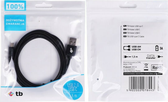 Tb Energy Braided USB 2.0 Cable USB-C male - USB-A Μαύρο 1.5m AKTBXKUCSBA150B